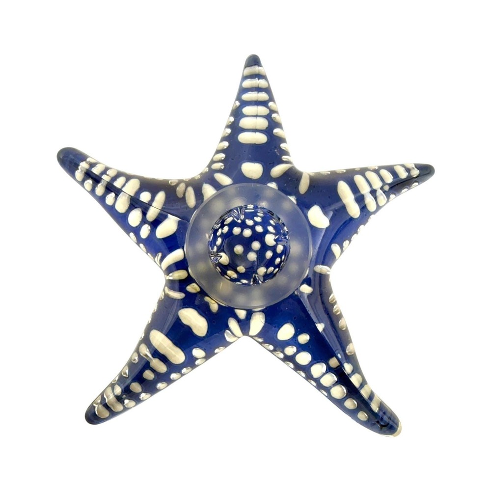 Starfish Candle Holders Blue Glass Luminarc France Vintage Pair Coastal Beach - Picture 3 of 5